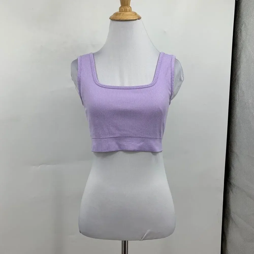 Fabletics Sports Bra Womens L‎ Large Lavender Jas Seamless Ribbed Square Neck